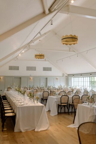 pastel floral centrepieces and elegant table styling.