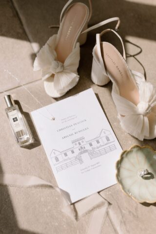 wedding day detail styled in flat lay